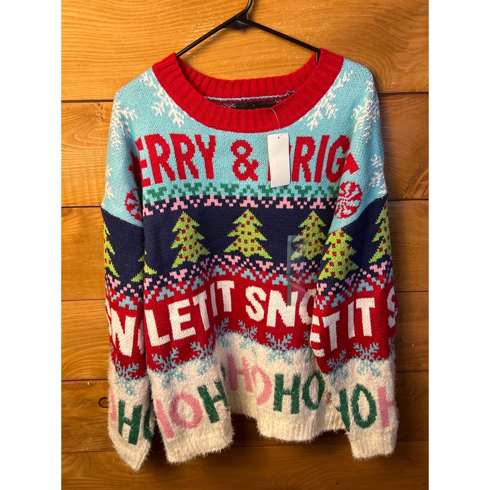 33 Degrees Womens Medium Christmas Sweater Holiday Fair Isle Knit Ho Ho‎ Ho NWT